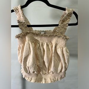 Yellow and white spotted cropped shirt cotton